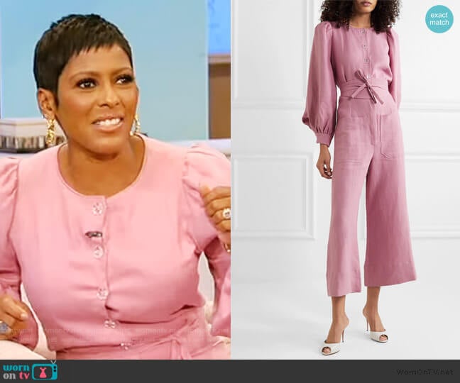 Jane belted linen jumpsuit by Anna Mason worn by Tamron Hall on Tamron Hall Show