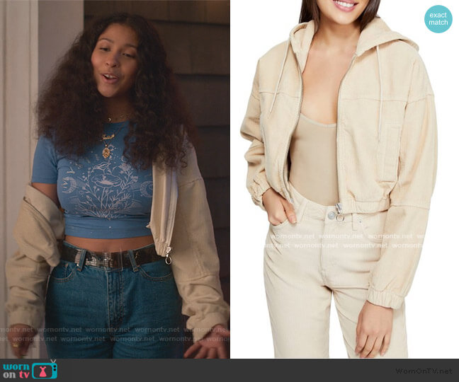 Corduroy Crop Hooded Jacket by BDG Urban Outfitters worn by Julie (Madison Reyes) on Julie & the Phantoms