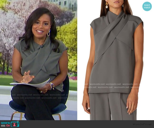 Ensor Draped Twill Top by Beaufille worn by Sheinelle Jones on Today