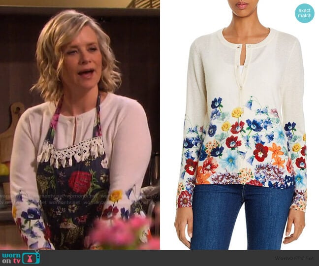 Floral Cashmere Cardigan by C by Bloomingdale's worn by Kayla Brady (Mary Beth Evans) on Days of our Lives