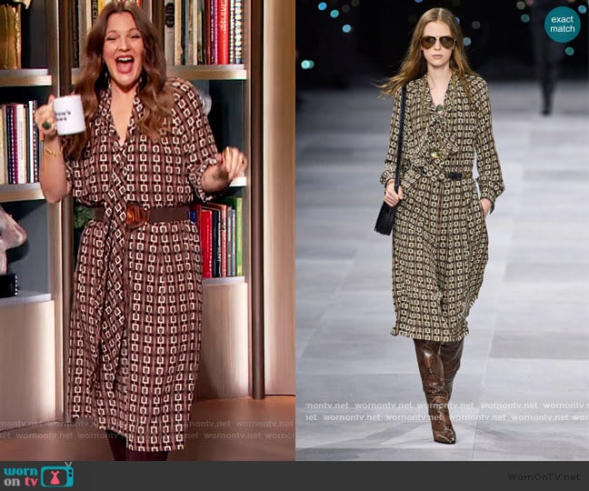 WornOnTV: Drew’s brown printed shirtdress on The Drew Barrymore Show ...