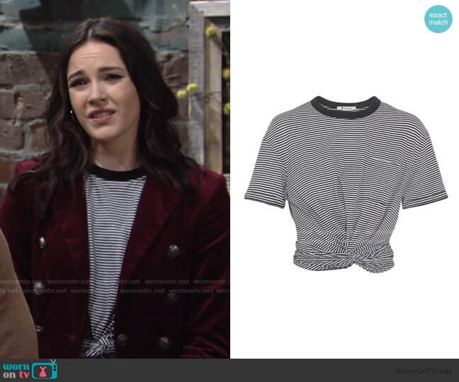 Cropped Twist-front T-shirt by T by Alexander Wang worn by Tessa Porter (Cait Fairbanks) on The Young and the Restless