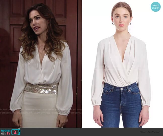 Crossover Bodysuit by Amanda Uprichard worn by Victoria Newman (Amelia Heinle) on The Young and the Restless