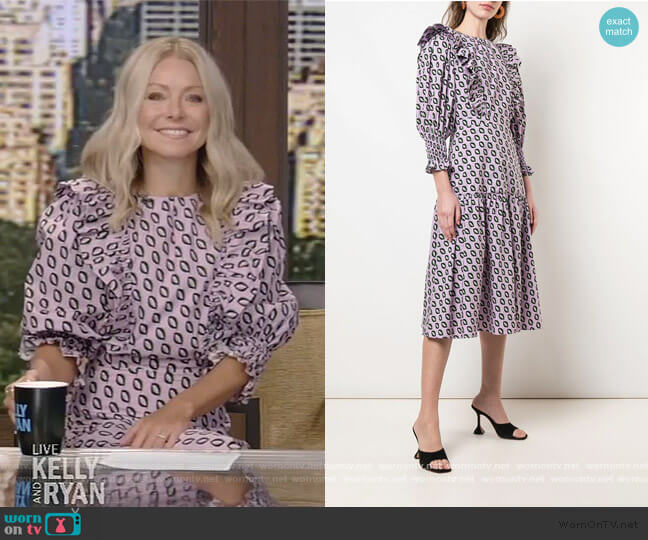 Campbell Ruffled Midi Dress by Cynthia Rowley worn by Kelly Ripa on Live with Kelly and Mark