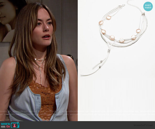 Wanted and Wild Leather Bolo Necklace by Free People worn by Hope Logan (Annika Noelle) on The Bold & the Beautiful