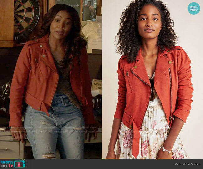 WornOnTV: Sydney’s orange cotton moto jacket and distressed jeans on LA ...