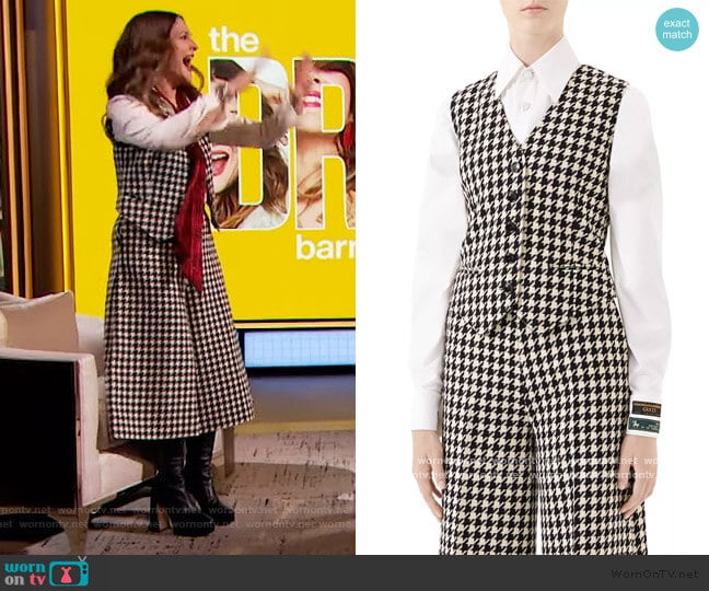 Houndstooth Wool-Blend Vest and Pants by Gucci worn by Drew Barrymore on The Drew Barrymore Show