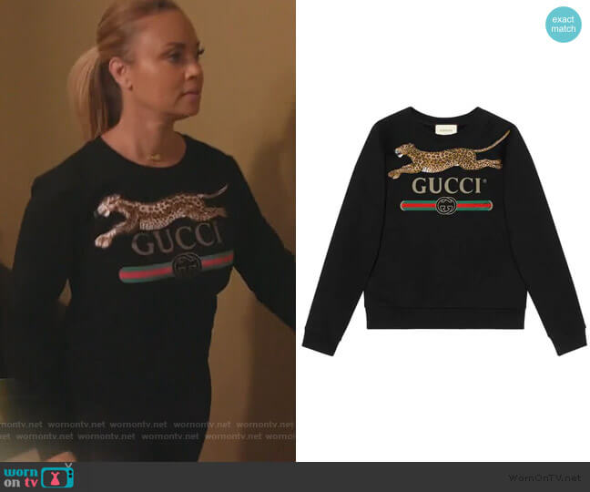 Gucci logo sweatshirt with leopard by Gucci worn by Gizelle Bryant on The Real Housewives of Potomac