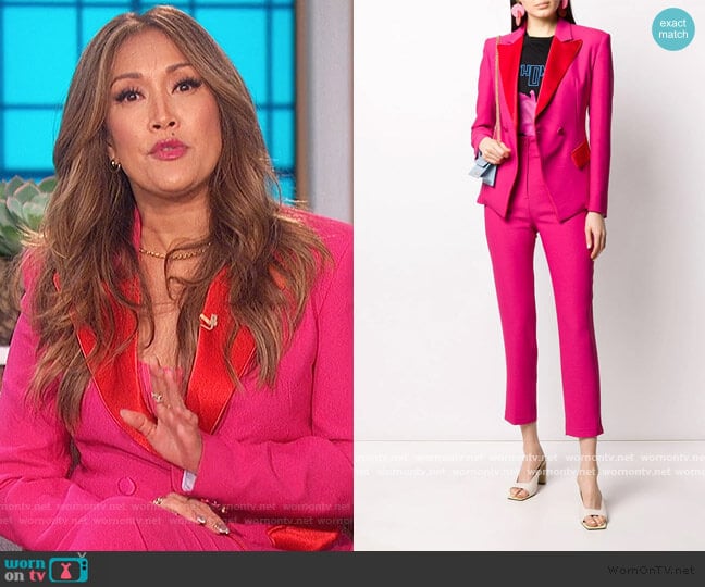 Two Tone Blazer and Pants by Hebe Studio worn by Carrie Inaba on The Talk