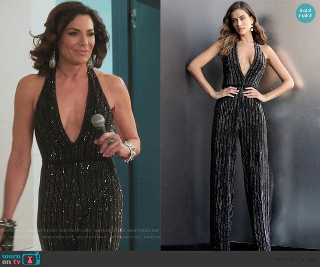 65051 Plunging Halter Jumpsuit by Jovani worn by Luann de Lesseps on The Real Housewives of New York City