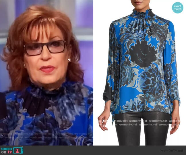 Eleni Silk Smocked Neck Blouse by Kobi Halperin worn by Joy Behar on The View