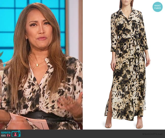 Cameron Silk Printed Long-Sleeve Shirtdress by L'Agence worn by Carrie Inaba on The Talk