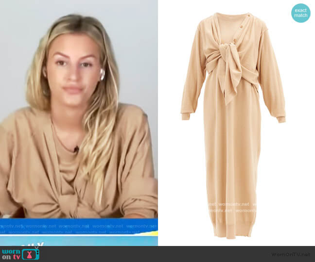 Layered wool-blend cardigan dress by Lemaire worn by Morgan Stewart  on E! News