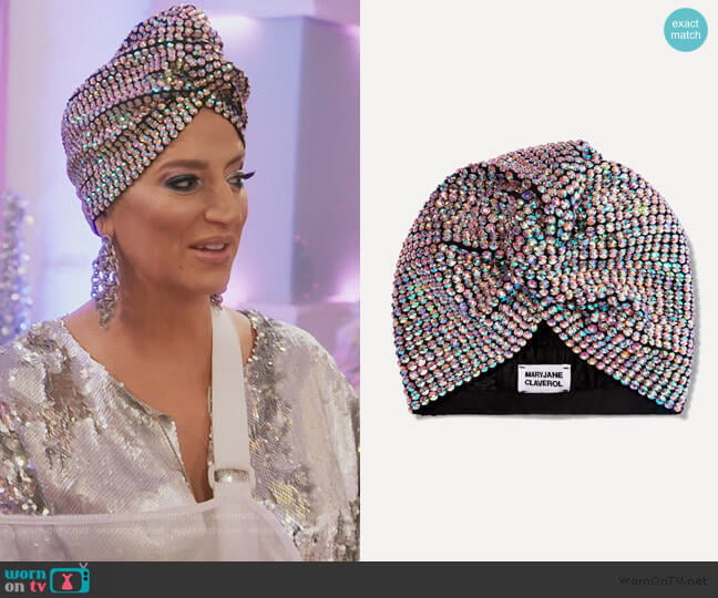 Honore crystal-embellished stretch-cotton turban by Maryjane Claverol worn by Dorinda Medley on The Real Housewives of New York City