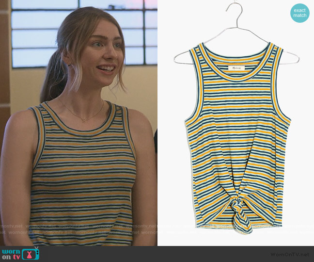 Audio Knot-Front Tank Top in Stripe by Madewell worn by Sterling Wesley (Maddie Phillips) on Teenage Bounty Hunters