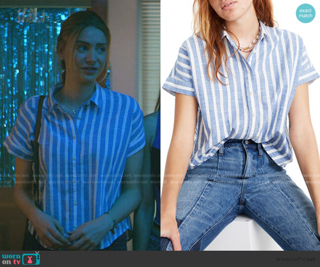 Stripe Crop Button-Up Shirt by Madewell worn by Sterling Wesley (Maddie Phillips) on Teenage Bounty Hunters