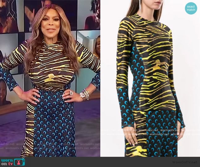 zebra-print long sleeve T-shirt and Skirt by Marine Serre worn by Wendy Williams on The Wendy Williams Show