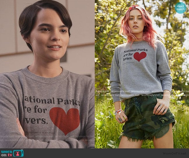 Parks Are For Lovers Sweatshirt by Parks Project worn by Elodie Davis (Brianna Hildebrand) on Trinkets