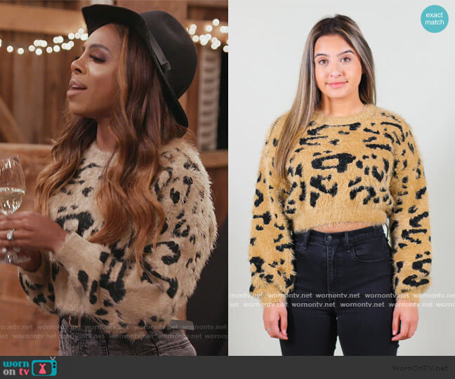 Cropped Leopard Print Sweater by Penelope worn by Candiace Dillard Bassett  on The Real Housewives of Potomac