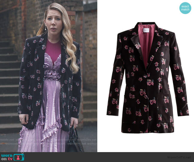 Alfred floral-print single-breasted velvet blazer by Racil worn by Katherine (Katherine Ryan) on The Duchess