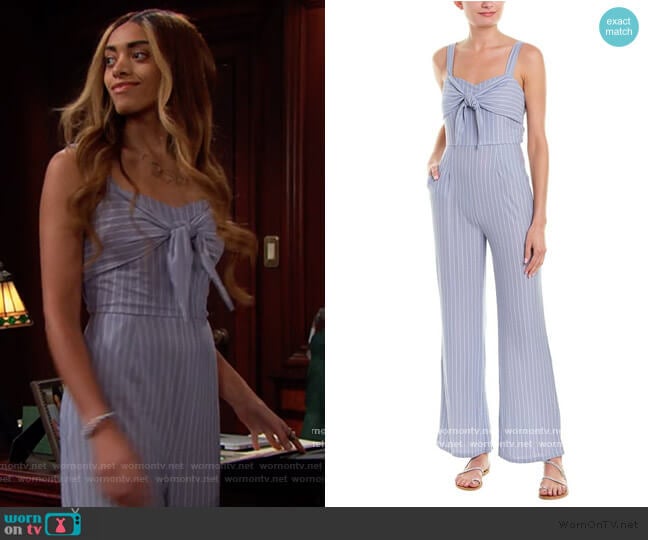 Wild One Striped Tie-Detail Jumpsuit by Sage the Label worn by Zoe (Kiara Barnes) on The Bold and the Beautiful