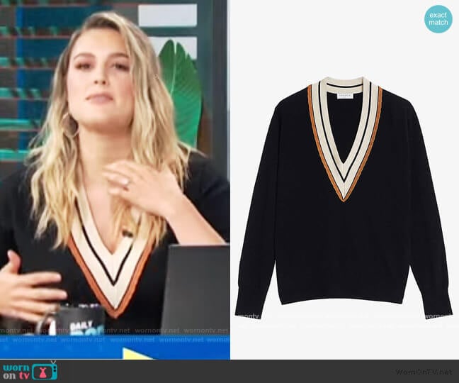 Colle V-neck jumper by Sandro worn by Carissa Loethen Culiner on E! News