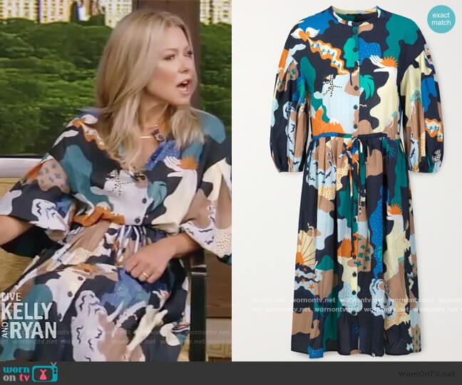 + NET SUSTAIN India printed voile dress by Stine Goya worn by Kelly Ripa on Live with Kelly and Mark