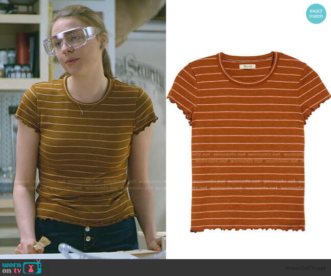 Stripe Print Cropped Baby T-Shirt by Madewell worn by Sterling Wesley (Maddie Phillips) on Teenage Bounty Hunters