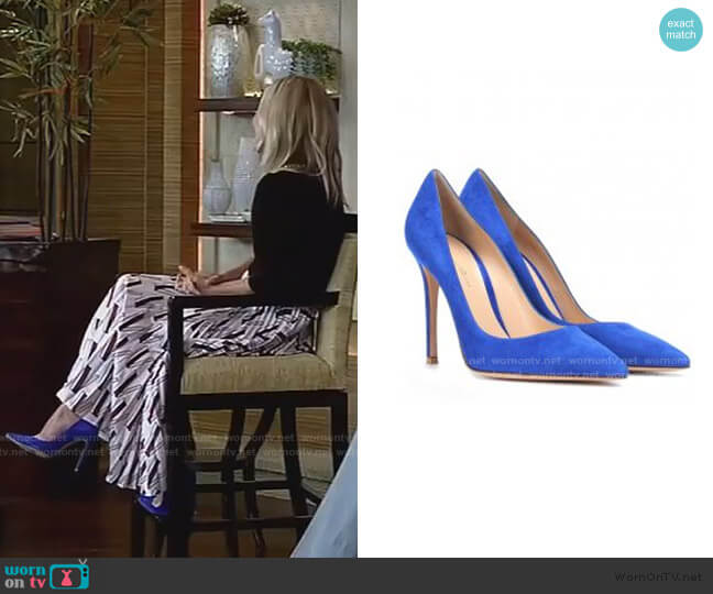 Suede Pumps by by Gianvito Rossi worn by Kelly Ripa on Live with Kelly and Mark