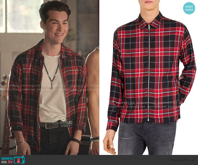 Tartan Zip Front Regular Fit Shirt by The Kooples worn by Jeremy Shada on Julie and the Phantoms