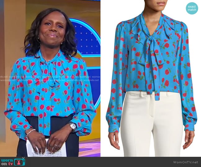 WornOnTV: Deborah’s blue floral tie neck blouse on Good Morning America ...