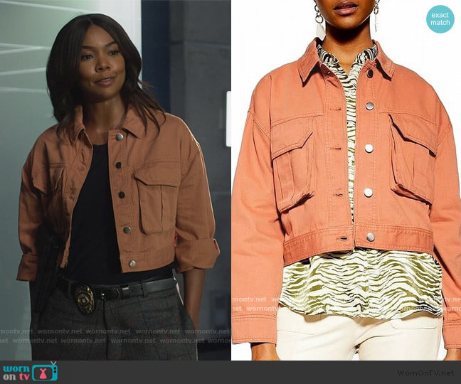 Brown Cropped Denim Jacket by Topshop worn by Sydney Burnett (Gabrielle Union) on LA's Finest