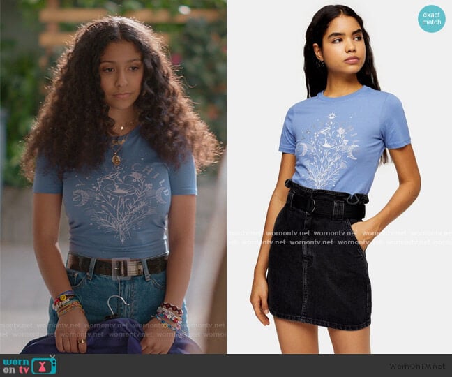 Blue Diamante Mystic Child T-Shirt by Topshop worn by Julie (Madison Reyes) on Julie and the Phantoms