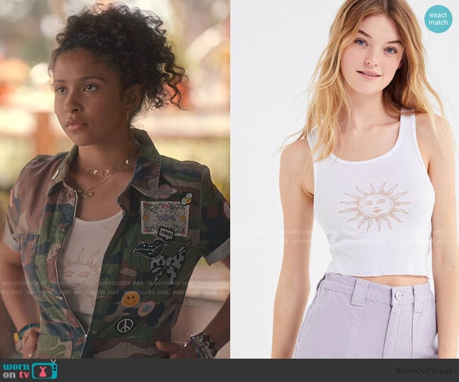 Madly Deeply Sun Ribbed Cropped Tank Top by Urban Outfitters worn by Julie (Madison Reyes) on Julie and the Phantoms