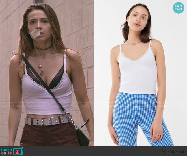 Ribbed Lace Trim V-Neck Cami by Urban Outfitters worn by Blair Wesley (Anjelica Bette Fellini) on Teenage Bounty Hunters