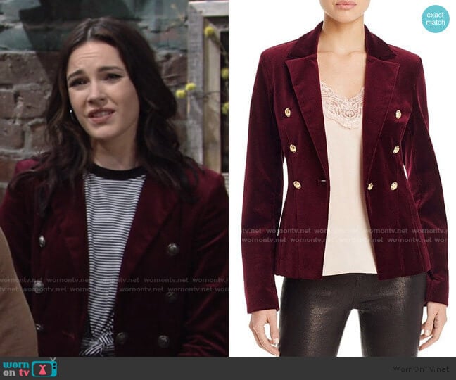 Velvet Gold Button Blazer by Aqua x Maddie & Tae worn by Tessa Porter (Cait Fairbanks) on The Young and the Restless