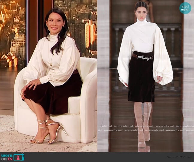 Fall 2020 Collection by Victoria Beckham worn by Lucy Liu on the Drew Barrymore Show