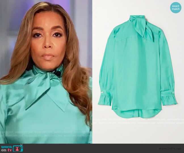 Tie-neck silk-twill blouse by Victoria Beckham worn by Sunny Hostin on The View