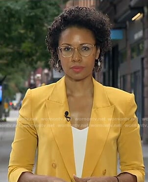 Adrienne’s yellow double breasted blazer on Good Morning America