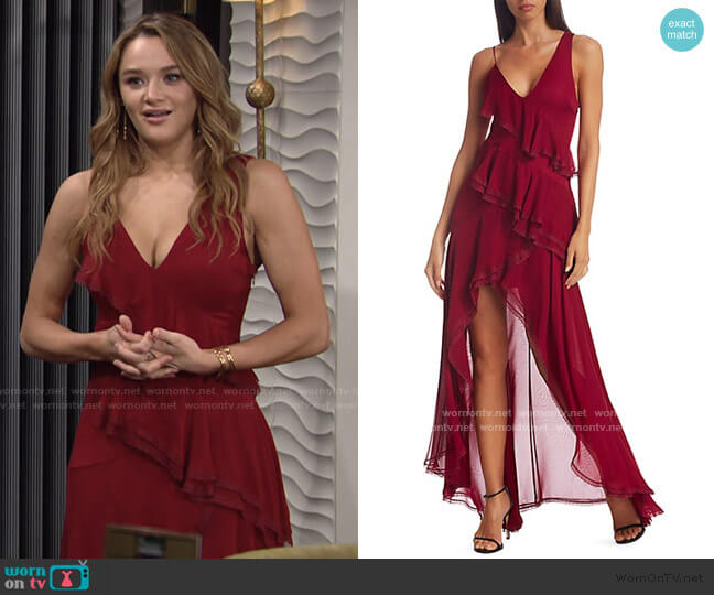 Mariana Silk High-Low Ruffle Dress by Alice + Olivia worn by Summer Newman (Hunter King) on The Young & the Restless