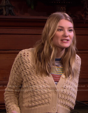 Allie’s beige cropped knit cardigan on Days of our Lives