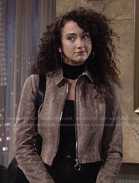 Alyssa’s snake print zip jacket on The Young and the Restless