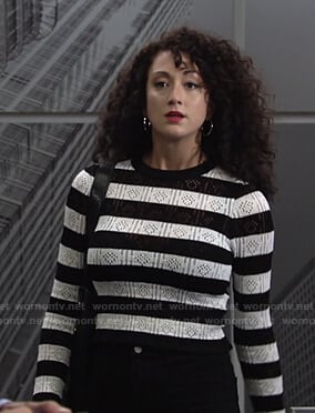 Alyssa’s striped pointelle sweater on The Young and the Restless