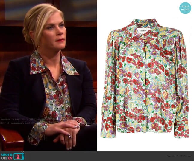 Phara Pointed Collar Floral Shirt by Ba&Sh worn by Sami Brady (Alison Sweeney) on Days of our Lives