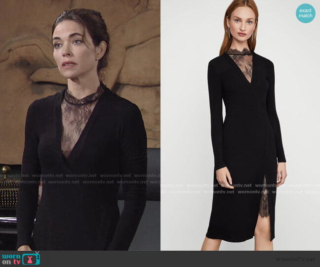 Lace Neck Dress by Bcbgmaxazria worn by Victoria Newman (Amelia Heinle) on The Young and the Restless