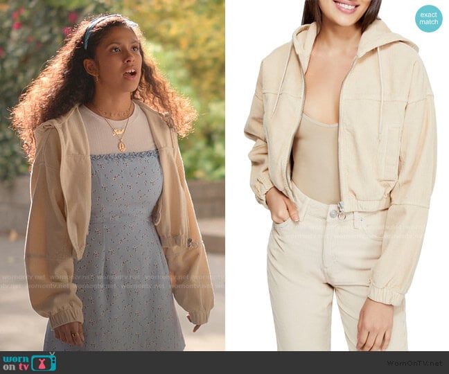 Corduroy Crop Hooded Jacket by BDG Urban Outfitters worn by Julie (Madison Reyes) on Julie and the Phantoms