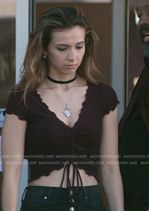 Blair’s ruched front top on Teenage Bounty Hunters