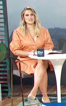 Carissa’s orange leather tie waist dress on E! News Daily Pop