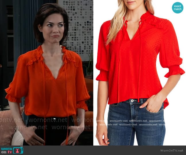 Cece Dot Jacquard Blouse worn by Elizabeth Webber (Rebecca Herbst) on General Hospital