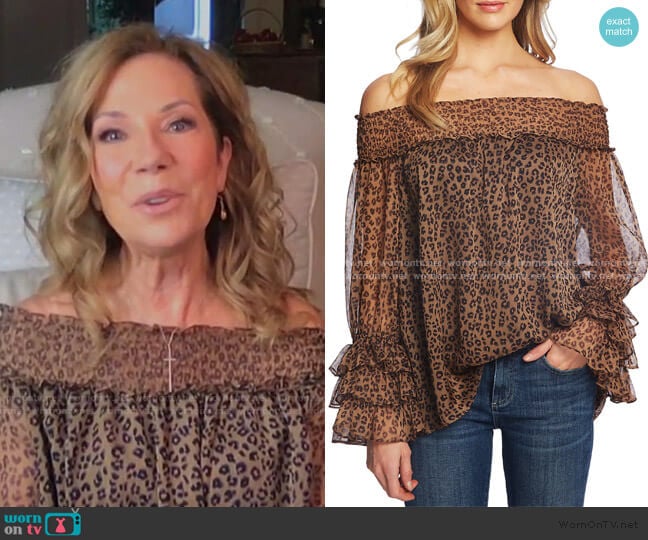 Leopard Print Off the Shoulder Ruffle Blouse by Cece worn by Kathie Lee Gifford on Today